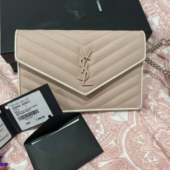 white ysl wallet on chain